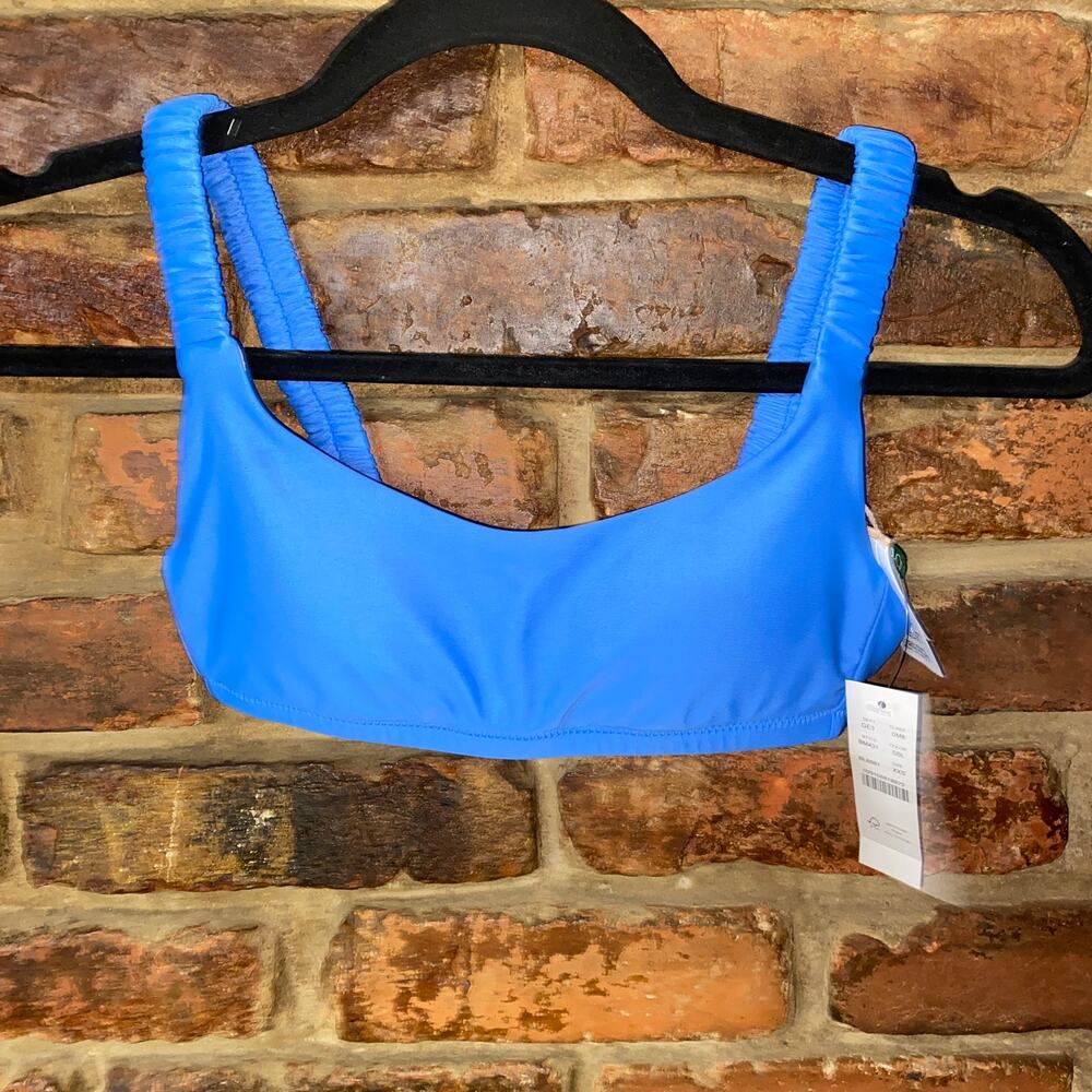 New J. Crew Blue Scrunchie Strap Bikini Swim Bathing Suit Top Women's Size XXS
